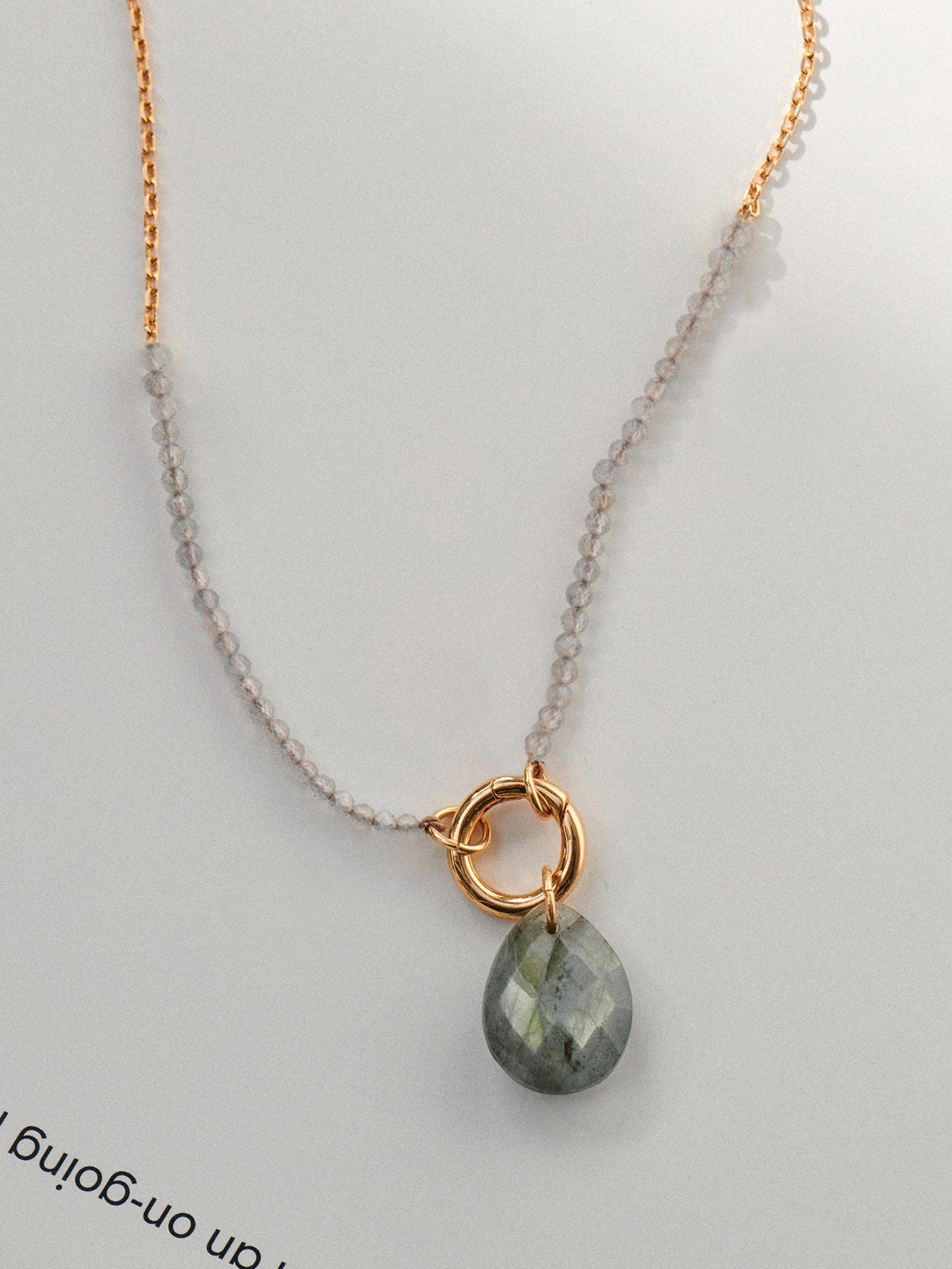 Labradorite Beaded Clasp Gold Necklace with Labradorite Pendant - 18ct Gold Vermeil - Heyrlome Jewellery