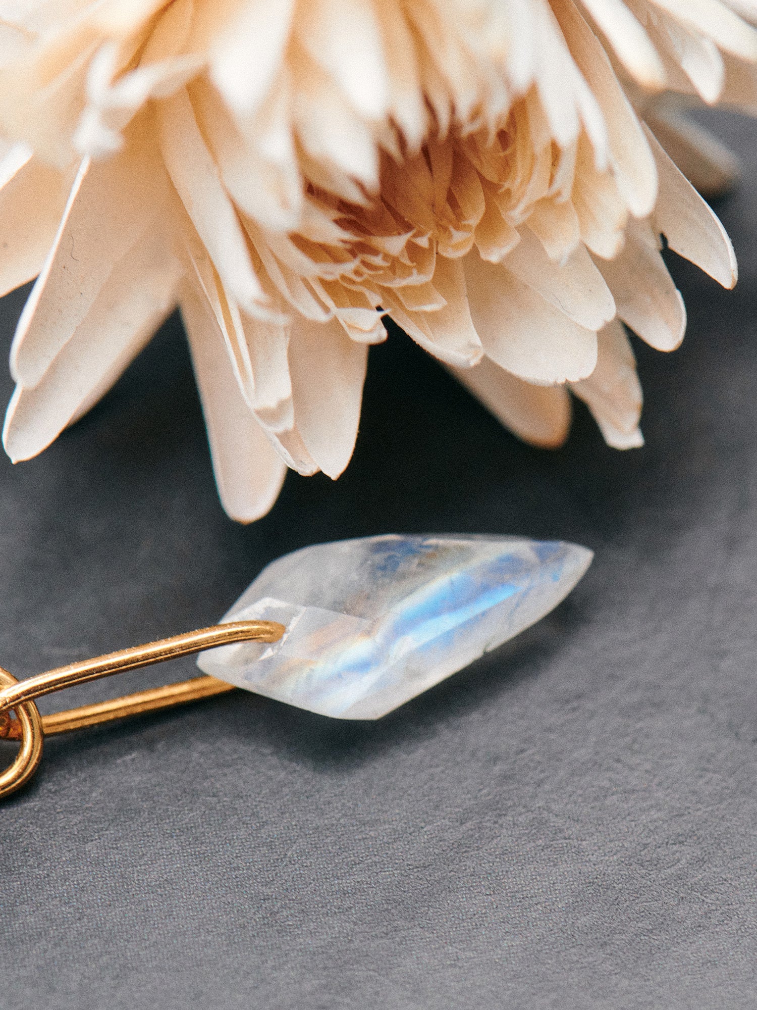 Gemstone Shield Drop Gold Charm - 18ct Gold Vermeil and Moonstone - Heyrlome Jewellery