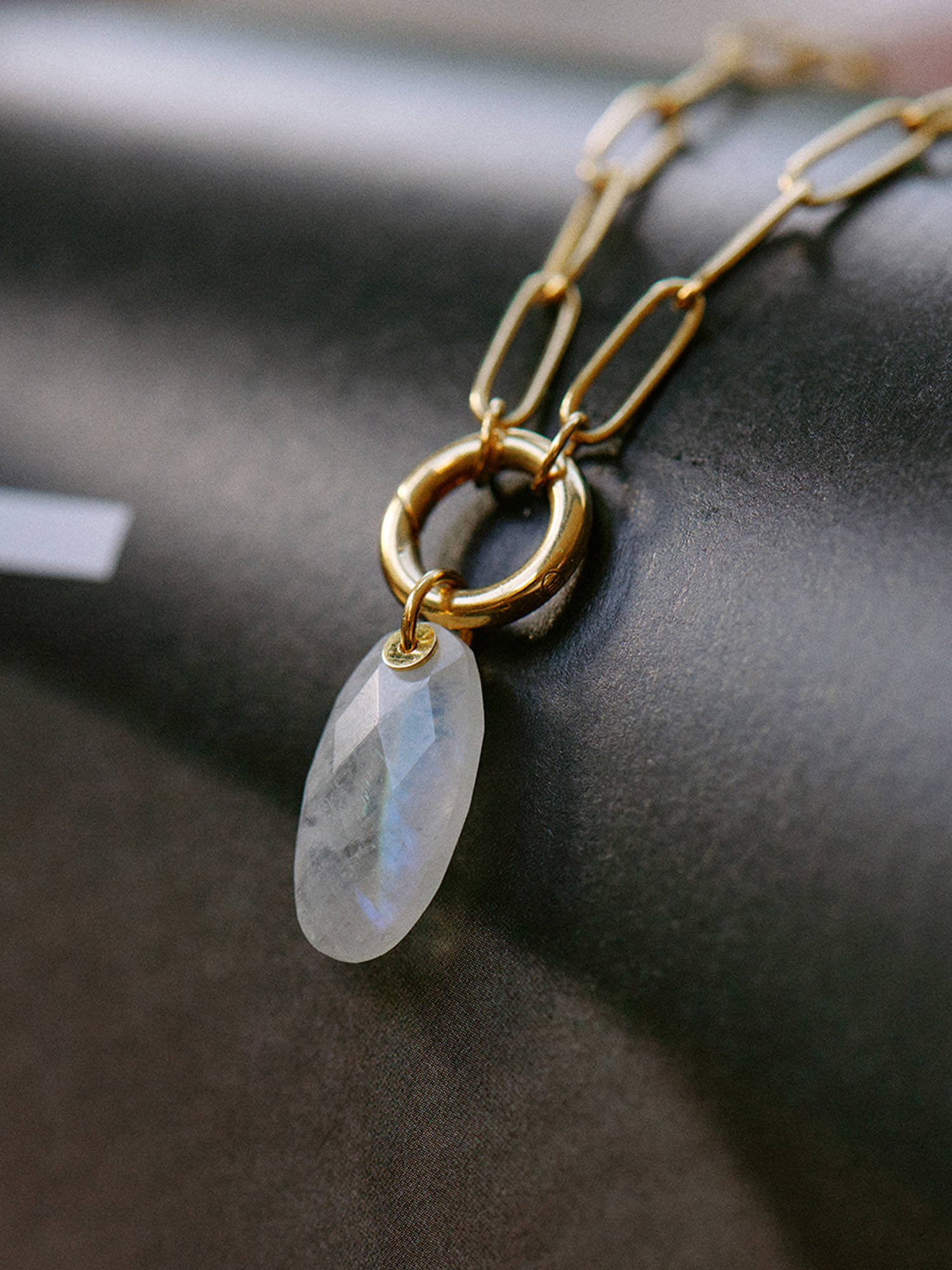 Gemstone Gold Pendant - 18ct Gold Vermeil and Moonstone - Heyrlome Jewellery