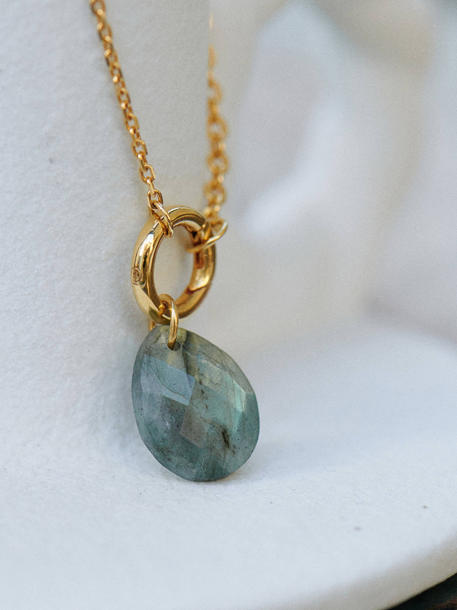 Gemstone Teardrop Gold Pendant - Labradorite and 18ct Gold Vermeil - Heyrlome Jewellery