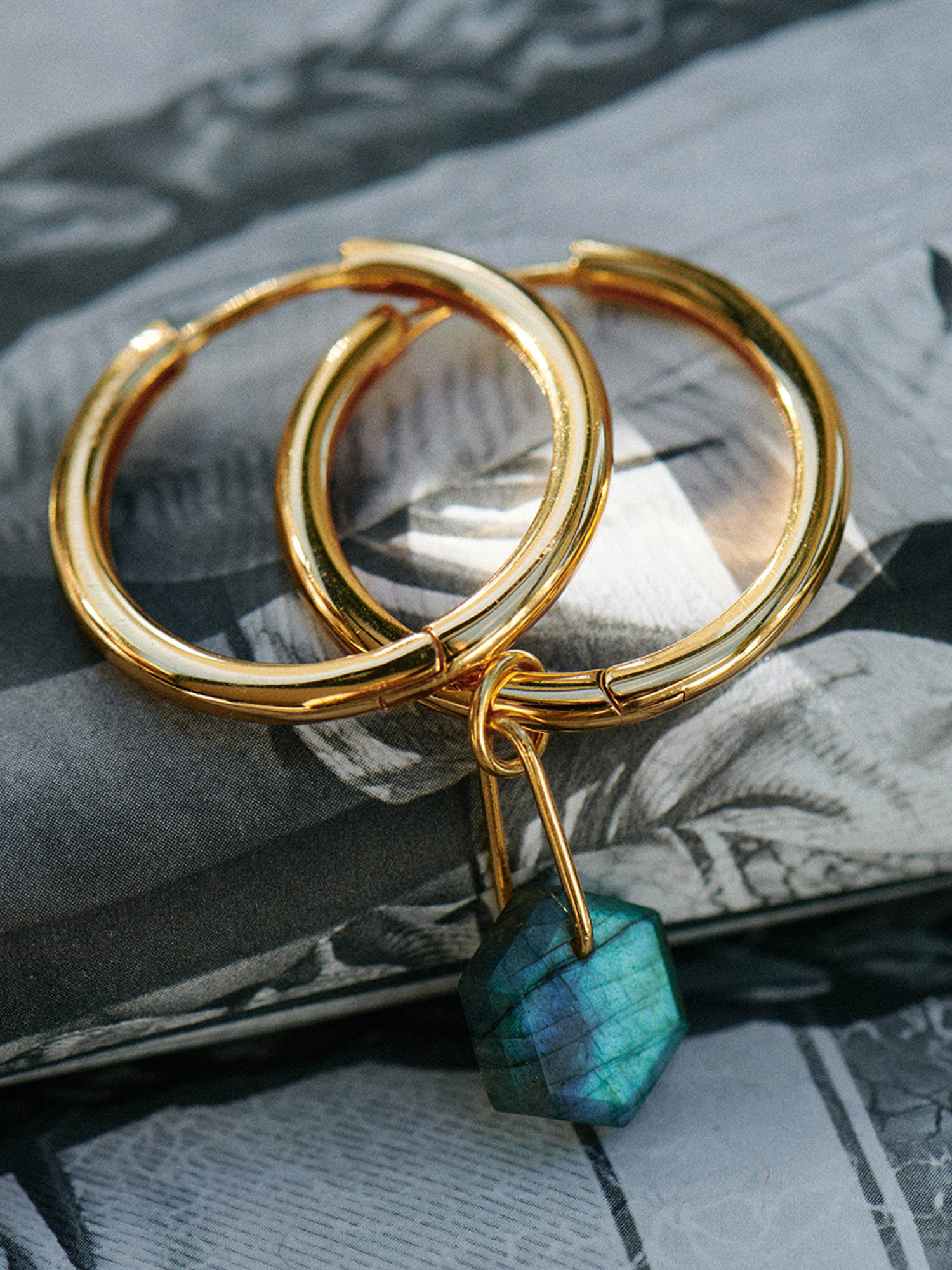 Harmony Drop Gold Charm - 18ct Gold Vermeil and Labradorite - Heyrlome Jewellery