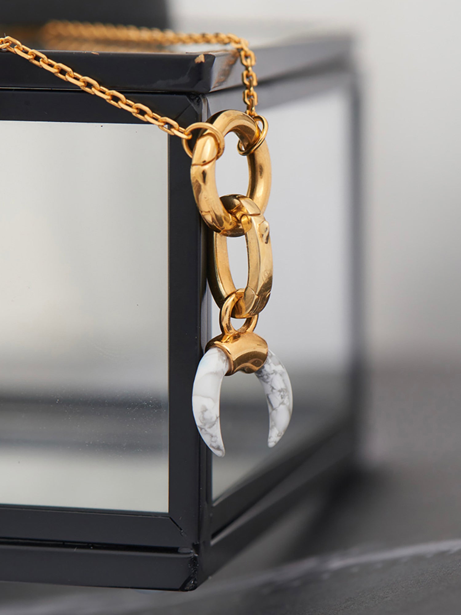 Howlite Horn Gold Charm on Gold Necklace - 18ct Gold Vermeil - Heyrlome Jewellery