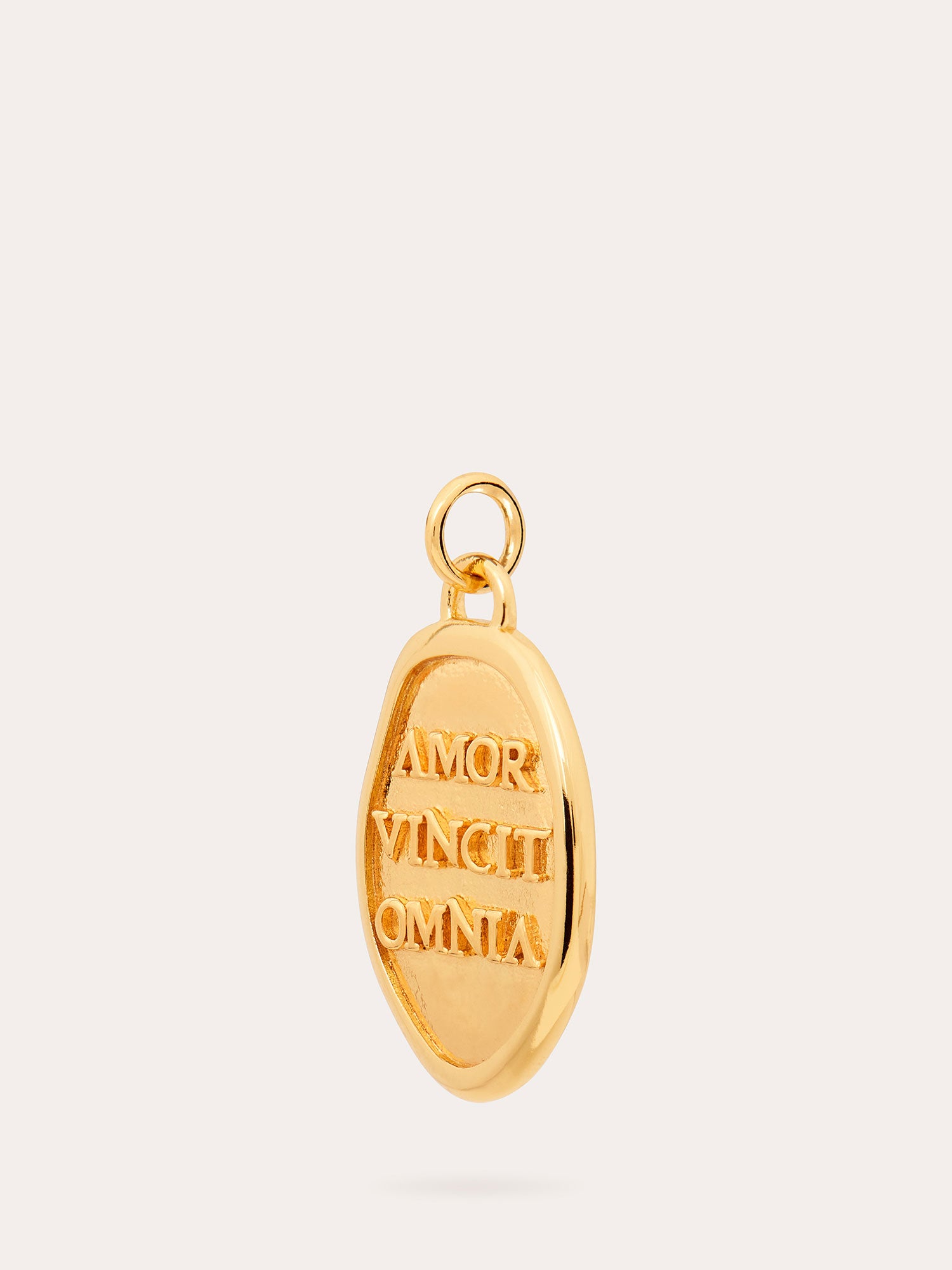 Side View of Amor Vincit Omnia Love Gold Pendant - 18ct Gold Vermeil - Heyrlome Jewellery