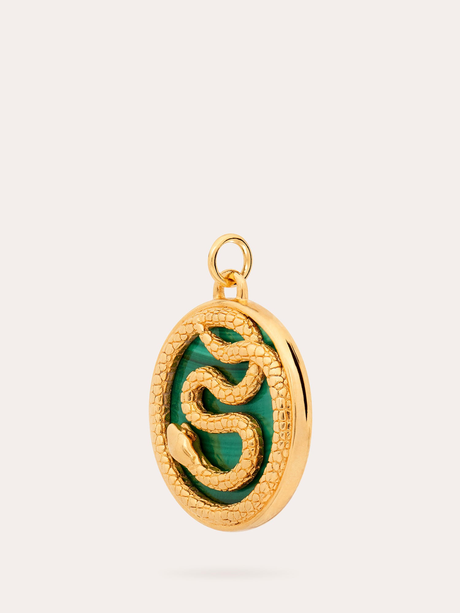 Side View of Aesclepius Snake Gold Pendant - Malachite and 18ct Gold Vermeil - Heyrlome Jewellery