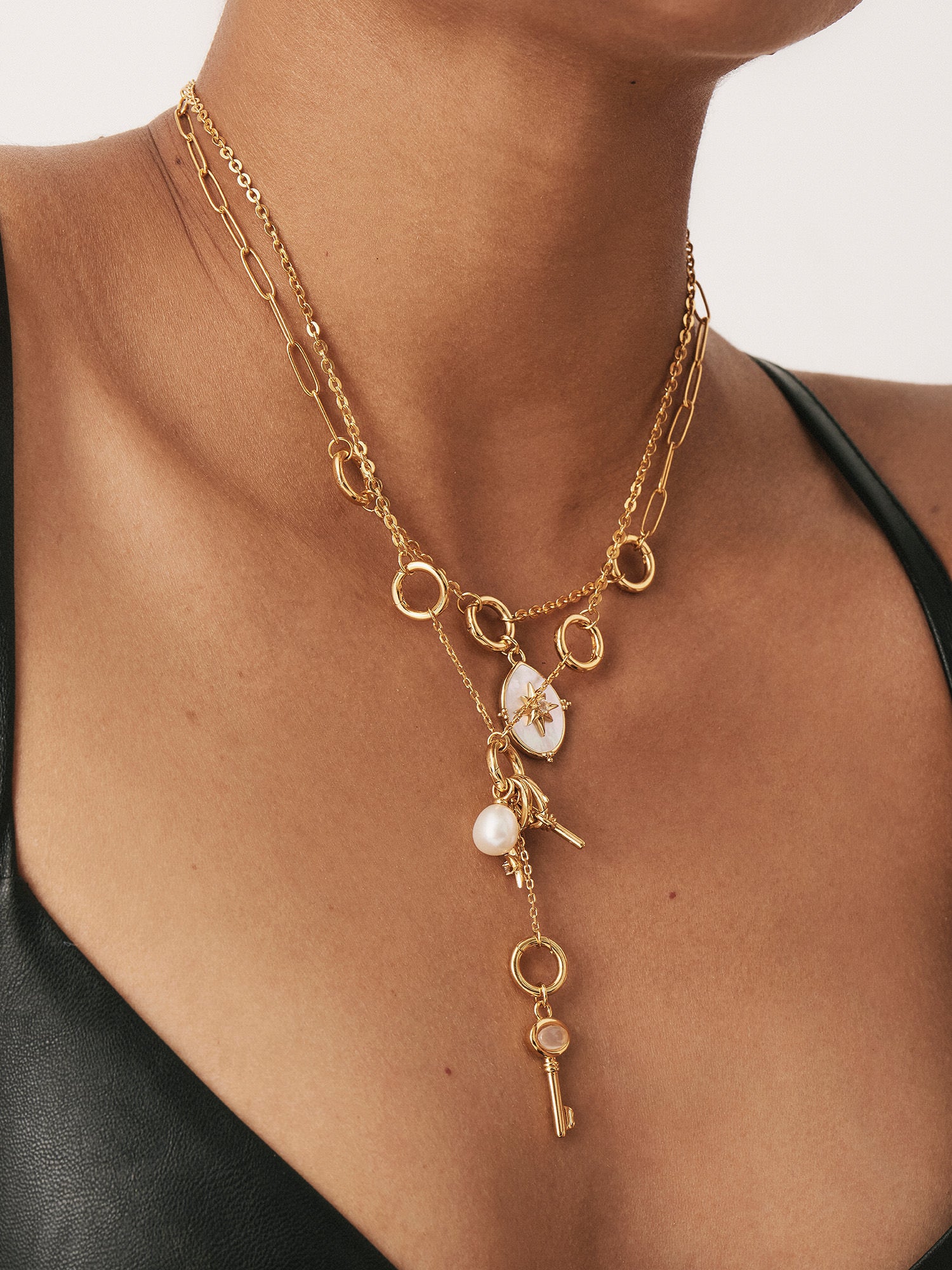 Necklace Stack with Rose des Vents Gold Pendant - Mother of Pearl and 18ct Gold Vermeil - Heyrlome Jewellery